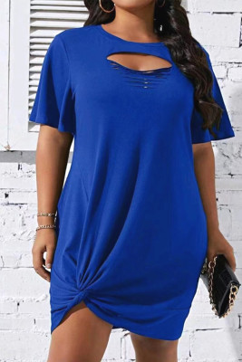Plain Ripped Hollow Out Twisted T-Shirt Dress