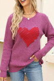Contrast Heart Knit Pullover Sweater