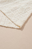 White Cable Rhombus Texture Collared Split Neck Top