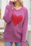 Contrast Heart Knit Pullover Sweater