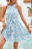 Halter Neck Wrapped Sleeveless Floral Dress
