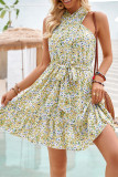 Halter Neck Wrapped Sleeveless Floral Dress