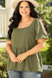 Jungle Green Solid Short Sleeve Square Neck Plus Babydoll Top