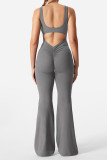 Plain Crew Neck Backless Sleeveless Jumpsuit
