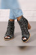 Mesh And Rhinestone Thick Heel Sandals