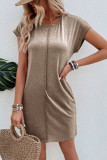 Light French Beige Center Seam Rolled Cuffs T-shirt Dress