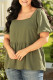 Jungle Green Solid Short Sleeve Square Neck Plus Babydoll Top