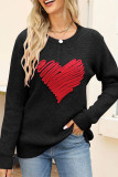 Contrast Heart Knit Pullover Sweater