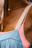 Beau Blue Contrast Straps Pocketed Long Chambray Dress