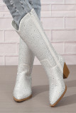 Rhinestone Zipper Thick Heel Boots