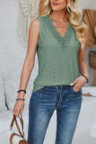 Plain Eyelet Pattern V Neck Lace Edge Tank Top