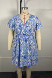 BLue Plus Size Bohemia Dress