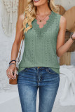 Plain Eyelet Pattern V Neck Lace Edge Tank Top
