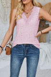 Plain Eyelet Pattern V Neck Lace Edge Tank Top