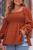Brown Square Neck Swiss Dot Plus Size Top