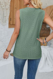 Plain Eyelet Pattern V Neck Lace Edge Tank Top