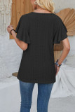 Plain Eyelet Pattern V Neck Lace Flutter Sleeves Top