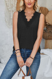 Plain Eyelet Pattern V Neck Lace Edge Tank Top