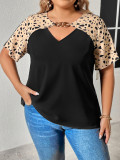 Black Leopard Sleeves Plus Size Top