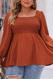 Brown Square Neck Swiss Dot Plus Size Top