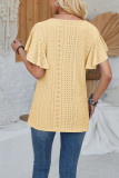 Plain Eyelet Pattern V Neck Lace Flutter Sleeves Top