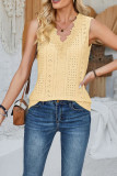Plain Eyelet Pattern V Neck Lace Edge Tank Top