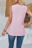 Plain Eyelet Pattern V Neck Lace Edge Tank Top