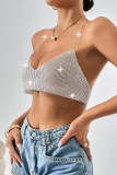 Rhinestone Halter Backless Crop Top