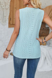 Plain Eyelet Pattern V Neck Lace Edge Tank Top
