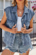 Distressed Button Up Denim Vest