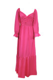 Plain Wide Shoulder Twisted Puff Maxi Dress