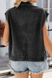 Distressed Button Up Denim Vest