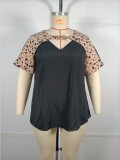Black Leopard Sleeves Plus Size Top