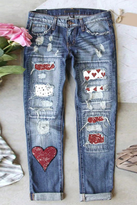 Valentines Day Patch Ripped Jeans