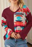Aztec Splicing V Neck Knitting Top