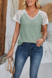 Lace Crochet Eyelet V Neck Top