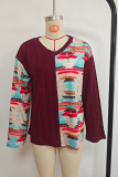 Aztec Splicing V Neck Knitting Top