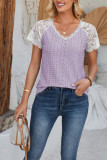 Lace Crochet Eyelet V Neck Top