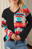 Aztec Splicing V Neck Knitting Top