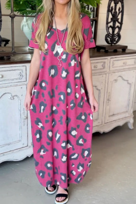 Leopard Short Sleeves Maxi Dress