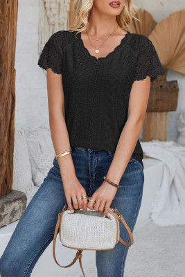 Lace Crochet Eyelet V Neck Top