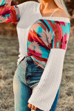 Aztec Splicing V Neck Knitting Top