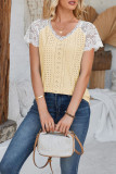 Lace Crochet Eyelet V Neck Top