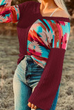Aztec Splicing V Neck Knitting Top