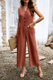 Sleeveless Button Pockets One Piece Jumpsuit