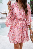 V Neck Floral Ruffle Dress
