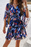 V Neck Floral Ruffle Dress
