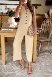 Sleeveless Button Pockets One Piece Jumpsuit