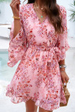 V Neck Floral Ruffle Dress