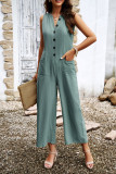 Sleeveless Button Pockets One Piece Jumpsuit